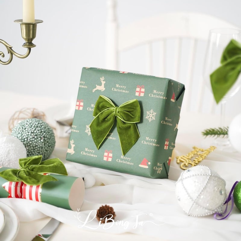 LiBongTa 3.5" Moss Green Bows Velvet Ribbon Bow with Self Adhesive, Small Gift Bows Decor, Light Green Christmas Bows for Treat Bag, Candy Pop, Basket, Party Favor, Craft Bow for Gift Wrapping-24 PCs - Image 5